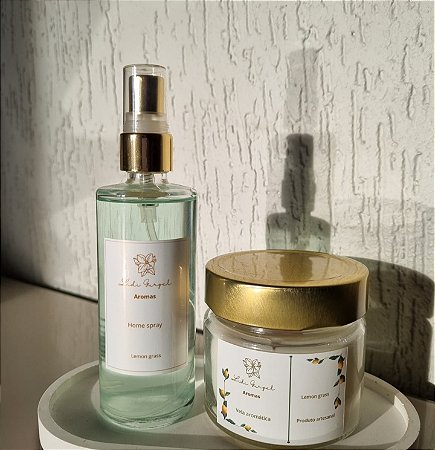 Kit home spray e vela aromática Lemongrass