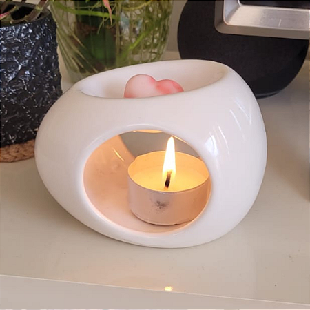 Difusor Rechaud Cerâmica Oval Óleos P/ Essenciais e Wax Metls Branco