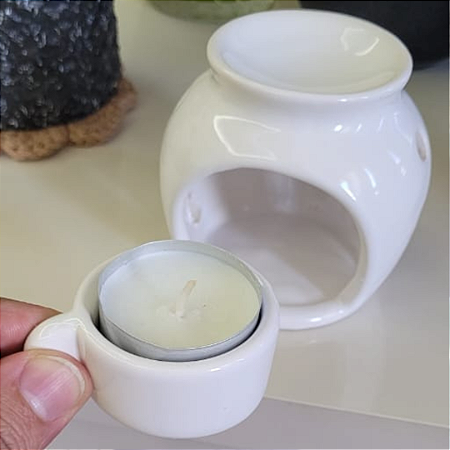 Difusor Rechaud Bolinha Com Suporte (Panelinha) para vela P/ Óleos Essenciais E Wax Metls Branco