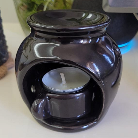 Difusor Rechaud Bolinha Com Suporte (Panelinha) para vela P/ Óleos Essenciais E Wax Metls Preto