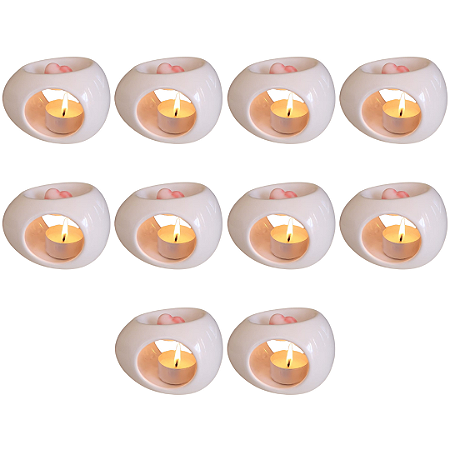 Kit 10 Difusor Rechaud Cerâmica Oval Óleos P/ Essenciais e Wax Metls Branco
