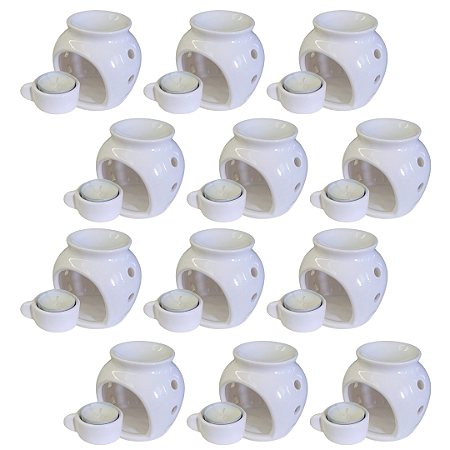 Kit 12un Rechaud Bolinha C/ Sup Para Vela (Panelinha) Para Óleos Essenciais e Wax Melts Branco