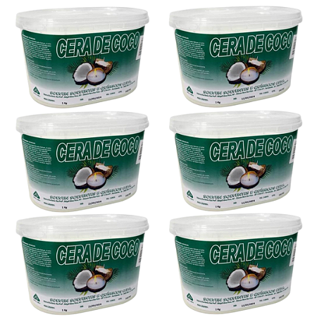 Kit com 6 Potes de 1Kg Cera De Coco Solven Original Para Fabricação de Velas 100% Vegetal