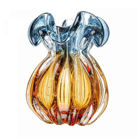 Vaso Vidro Italy Estilo Murano Azul E Âmbar A17cm X D13cm 220826 - Lyor Original