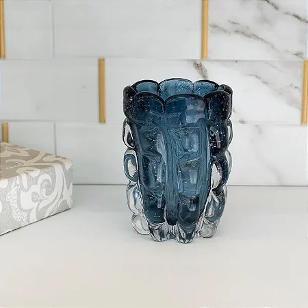 Vaso De Vidro Italy Estilo Murano Azul A17cm X D12cm 0,99kg 4808 Lyor Original