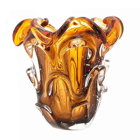 Vaso de Vidro Italy Estilo Murano Âmbar e Marrom 15cm x 16cm 4825 - Lyor Original