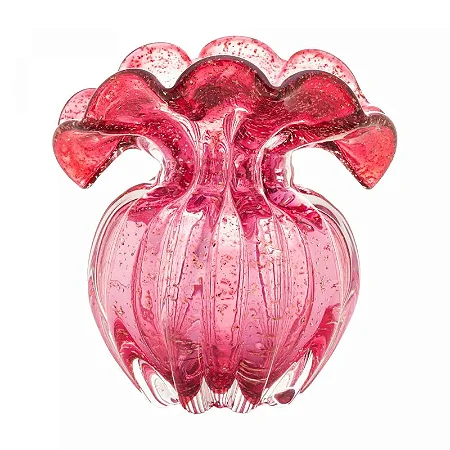Vaso de Vidro Italy Estilo Murano Rosa e Dourado 15cm x 13cm x 16cm 4847 - Lyor Original Original