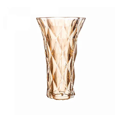 Vaso de Vidro Diamond Âmbar Metalizado 8cm x 8cm x 15cm - Lyor Original