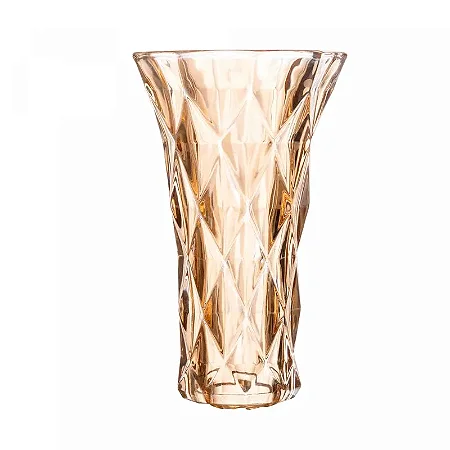 Vaso de Vidro Diamond Âmbar Metalizado 13cm x 6,5cm x 20cm - Lyor Original