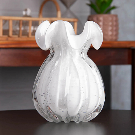 Vaso De Vidro Murano Italy Branco Leitoso 17cm 61800 Wolff