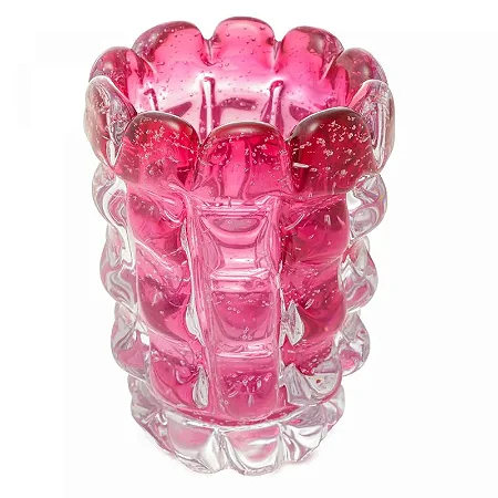 Vaso De Vidro Estilo Murano Italy Rosa 17cmx12cm 4809 - Lyor Original