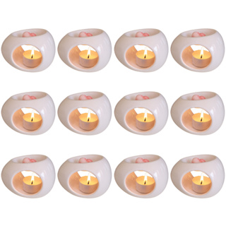 Kit 12 Difusor Rechaud Cerâmica Oval Óleos P/ Essenciais e Wax Melts Branco