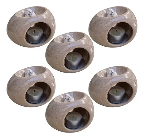 Kit 6 Difusor Rechaud Cerâmica Oval Óleos P/ Essenciais e Wax Metls Areia