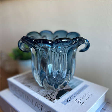 Vaso De Vidro Italy Tipo Murano Azul 15cmx12cm 4856 Lyor Original