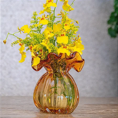 Vaso de Vidro Estilo Murano Italy Âmbar 18cm x 13cm x 16cm 4842 - Lyor Original