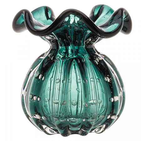 Vaso Vidro Italy Tipo Murano Verde Esmeralda E Dourado 11cmx10cm 29031 Wolff