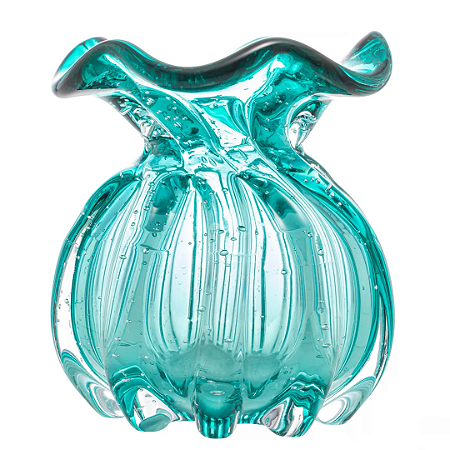 Vaso de Vidro Italy Estilo Murano Azul Tiffany 10cm x 11cm 29004 - Wolff