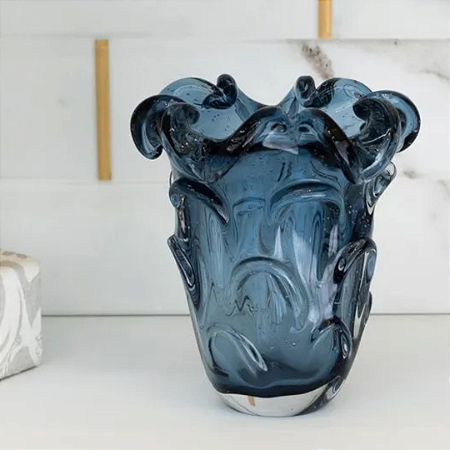 Vaso de Vidro Italy Estilo Murano Azul 15cm x 13,5cm 4820 - Lyor Original