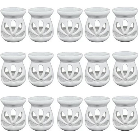Kit 15 un Difusor Rechaud/rechô Cerâmica Flor para Óleo Essencial e Wax Melts Branco