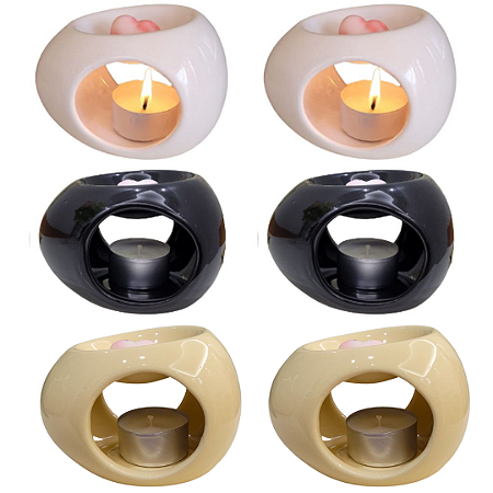 Kit 6 Difusor Rechaud Oval Óleos P/ Essenciais e Wax Metls 2Branco 2Preto 2Bege