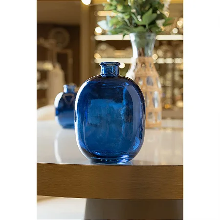 Vaso De Vidro Decorativo Horizon Azul 14cm 61962 Wolff