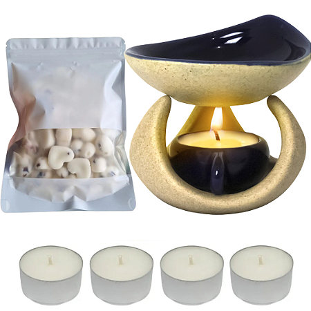 Kit Difusor Rechaud Com Panelinha R3 10cm + 12 Wax + 4 velinhas para Wax Melts e Ólieos Essenciais