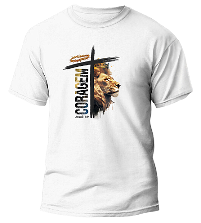 Camiseta Coragem Cruz Coroa Leão Poliester Presente
