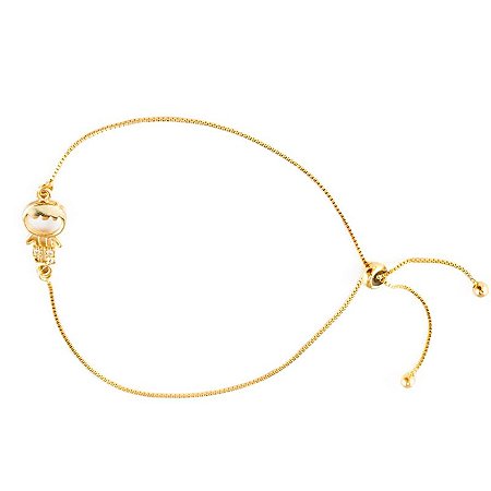 PULSEIRA EM OURO GRAVATA MENINO ZIRCÔNIA BRANCA
