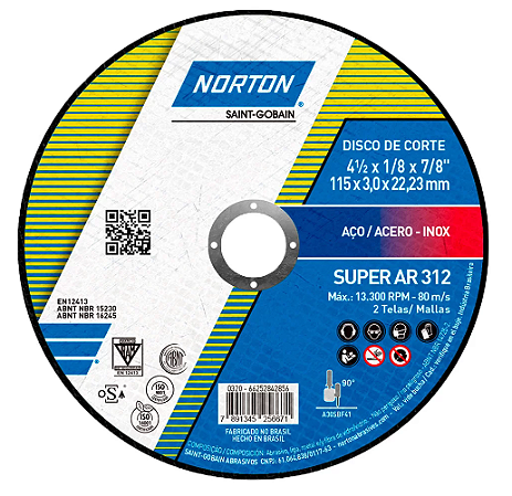 DISCO COR.114,3X3,2X15,8 AR312 2T P/ACO USO GERAL NORTON