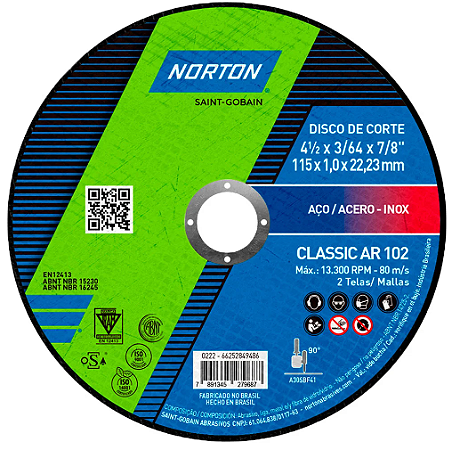 DISCO COR.115X1,0X22 CLASSIC P/ACO USO GERAL AR102 NORTON