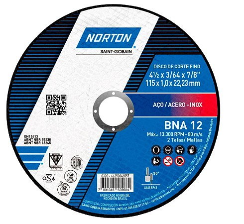 DISCO CORTE 115X1,0X22,23 NOVO BNA12 NORTON