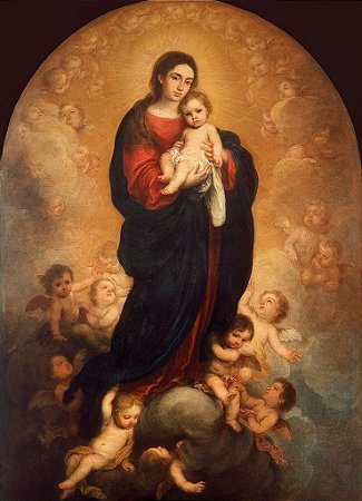 Nossa Senhora e o Menino Jesus na Glória - Bartolomé Estebán Murillo