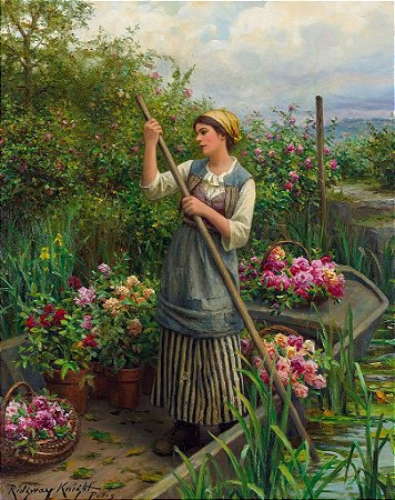 Colhendo flores ao longo do rio - Daniel Ridgway Knight