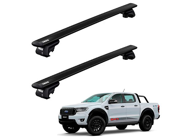 Rack de Teto Thule para Ford Ranger CD 2013 até 2024 Teto c/ Trilhos - WingBar Evo Black