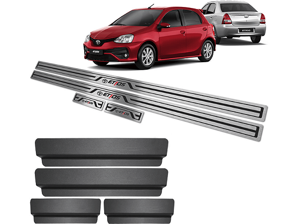 Soleira de Porta Toyota Etios 13/.. Aço Inox Baixo Relevo Autocolante +Vinil Opcional