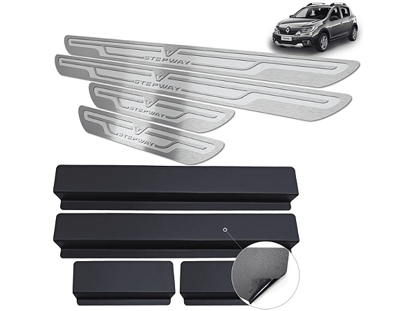 Soleira de Porta Renault Sandero Stepway 20/.. Aço Inox Alto Relevo Autocolante +Vinil Opcional