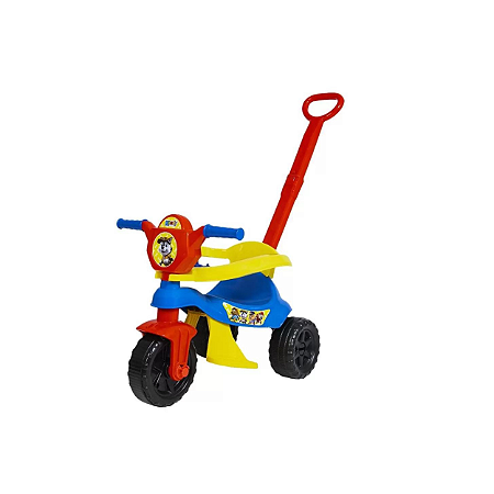 Triciclo Infantil Kemotoka Baby Dog Azul C/Haste e Proteçao Lateral Velotrol Kendy Briquedos