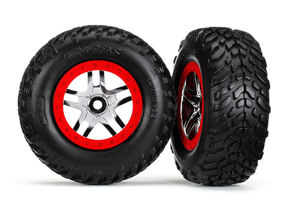 TRAXXAS TIRES & WHEELS (GLUED ON SCT CHROME SPLIT SPOKE TSM RATED) 5977X
