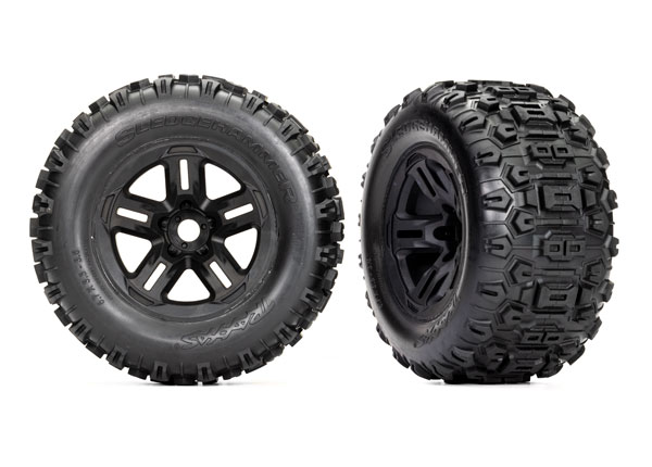 RODAS E PNEUS TRAXXAS E-REVO / SLEDGE BLK WHL