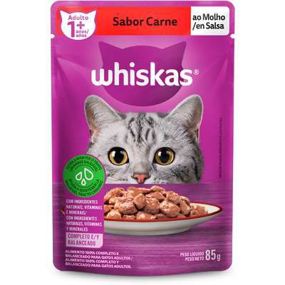 Ração Úmida Whiskas Sachê Carne ao Molho Gatos Adultos 85 g