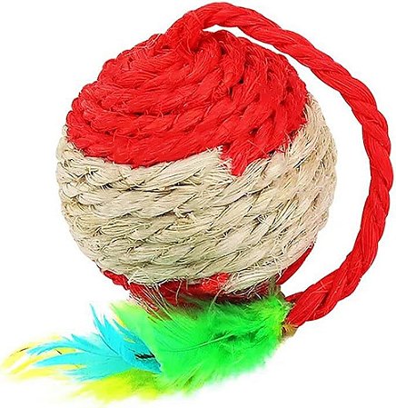 Brinquedo Gato Bola Sisal Com Penas Western