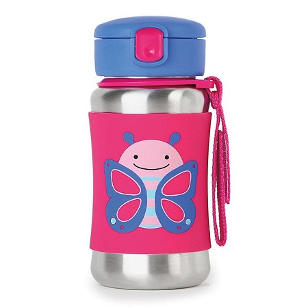 Garrafinha De Água Infantil Inox Skip Hop Com Canudo - Borboleta