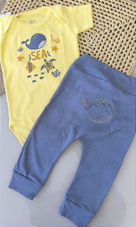 Conjunto Bebê Baleia: Body e Calça Mijão