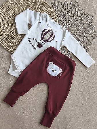Conjunto Bebê Menino Urso: Body Manga Longa e Calça Mijão (Brilha no Escuro)