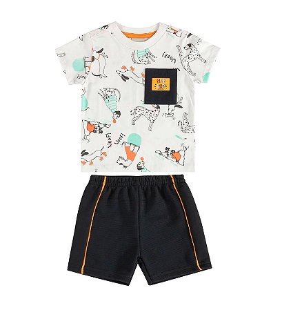 Conjunto Bebê Menino Dálmata: Camiseta e Bermuda