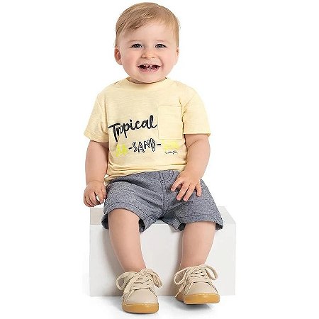 Conjunto Bebê Menino Tropical: Camiseta e Bermuda