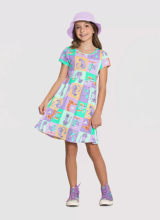 Vestido Infantil Menina Colorido Estampa de Animais