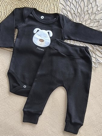 Conjunto Bebê Menino: Body Manga Longa e Calça Suedine