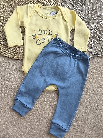 Conjunto Bebê Menina: Body Manga Longa e Calça Suedine