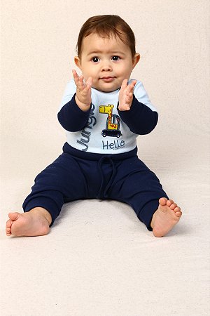 Conjunto Bebê Menino: Body Manga Longa e Calça Mijão
